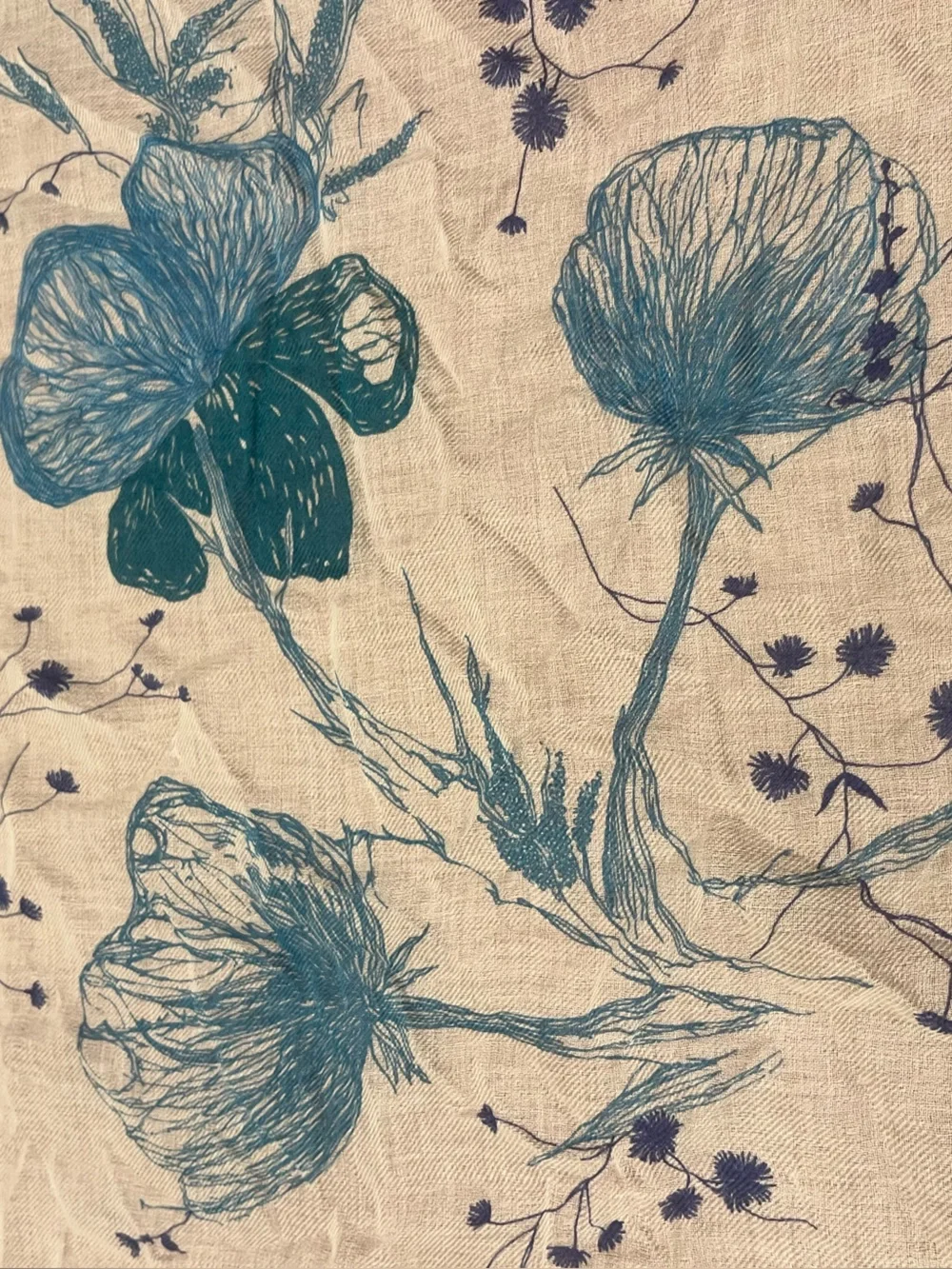 Loro Piana Teal and Purple Floral Silk-Blend Scarf on Ivory